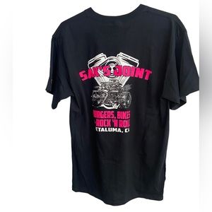 Sak’s Joint Burgers Bikes Rock N Roll Petaluma CA Motorcycle Men’s L T-Shirt